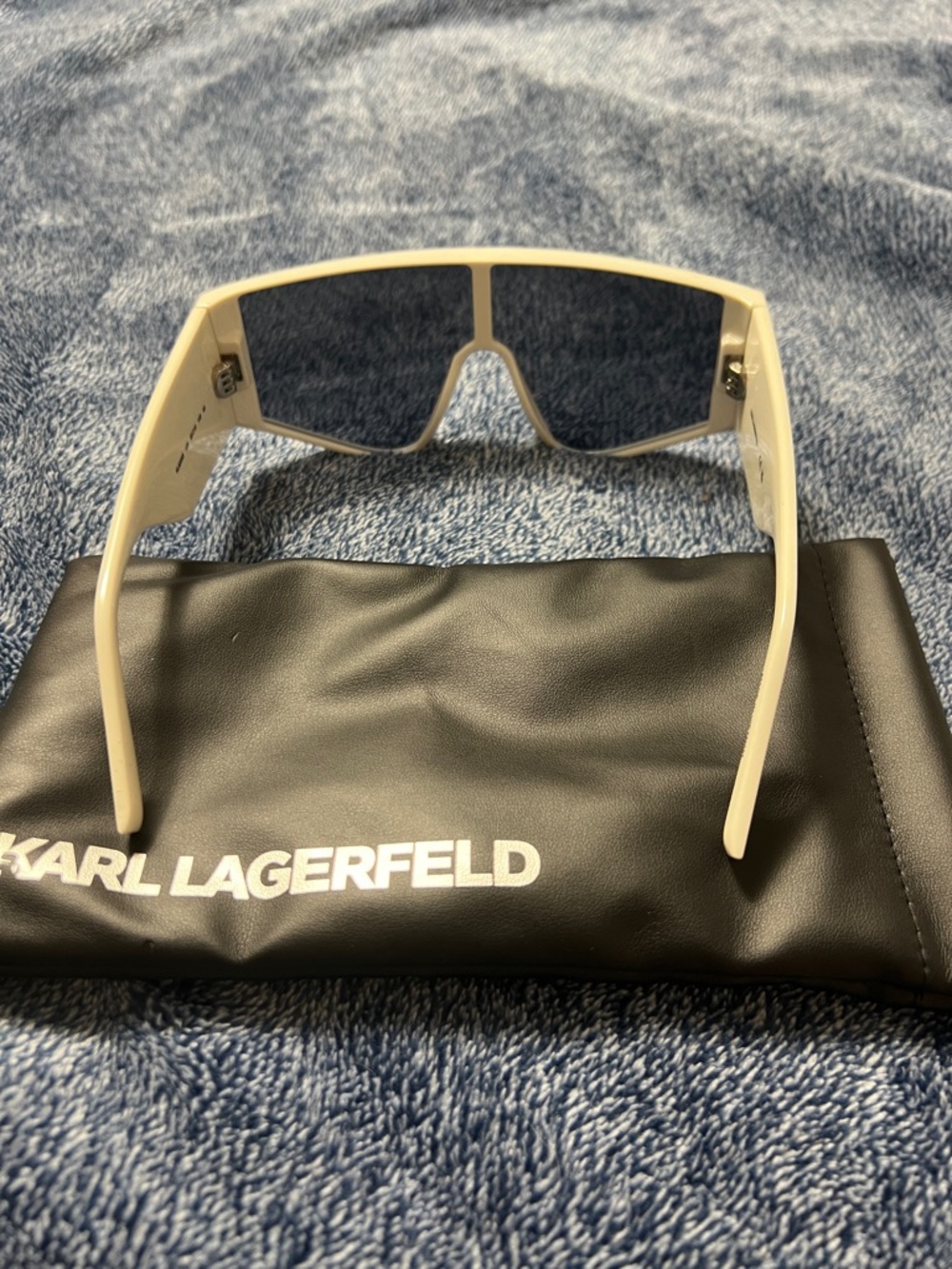 Karl Lagerfeld White Frame Shield Sunglasses with Gray Lens NWOT - Picture 3 of 6